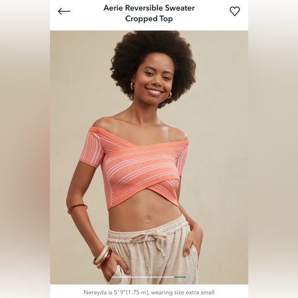 Aerie NWOT Women's Cropped Reversible Off-Shoulder Ribbed Sweater Tan small - Picture 7 of 7